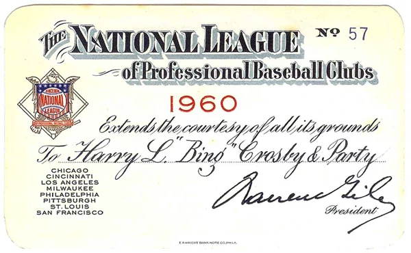 Bing Crosby 1960 national league pass