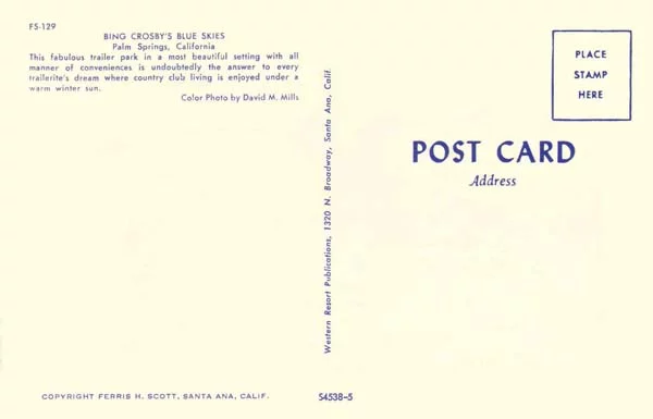 Bing Crosby blue skies post card